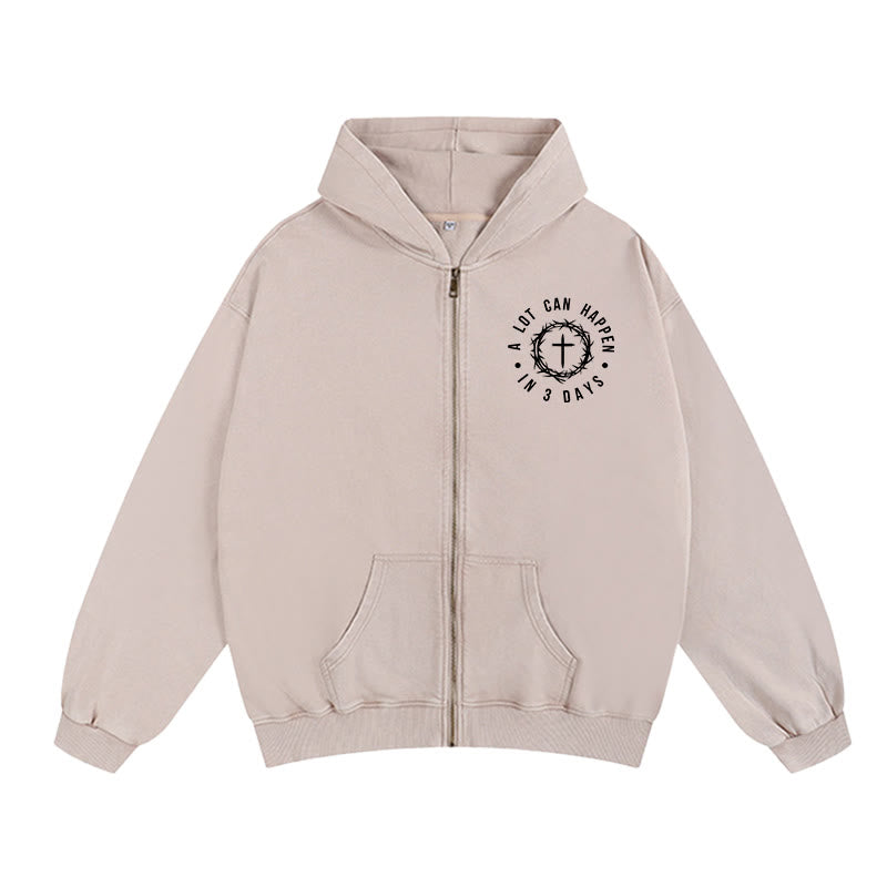 Christianartworkshop 3 Days Miracle Zip-Up Hooded Jacket: Resurrection Faith for Daily Wear - Apricot - 2XL - image 9