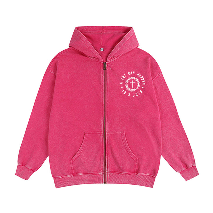 Christianartworkshop 3 Days Miracle Zip-Up Hooded Jacket: Resurrection Faith for Daily Wear - Rose - 2XL - image 7
