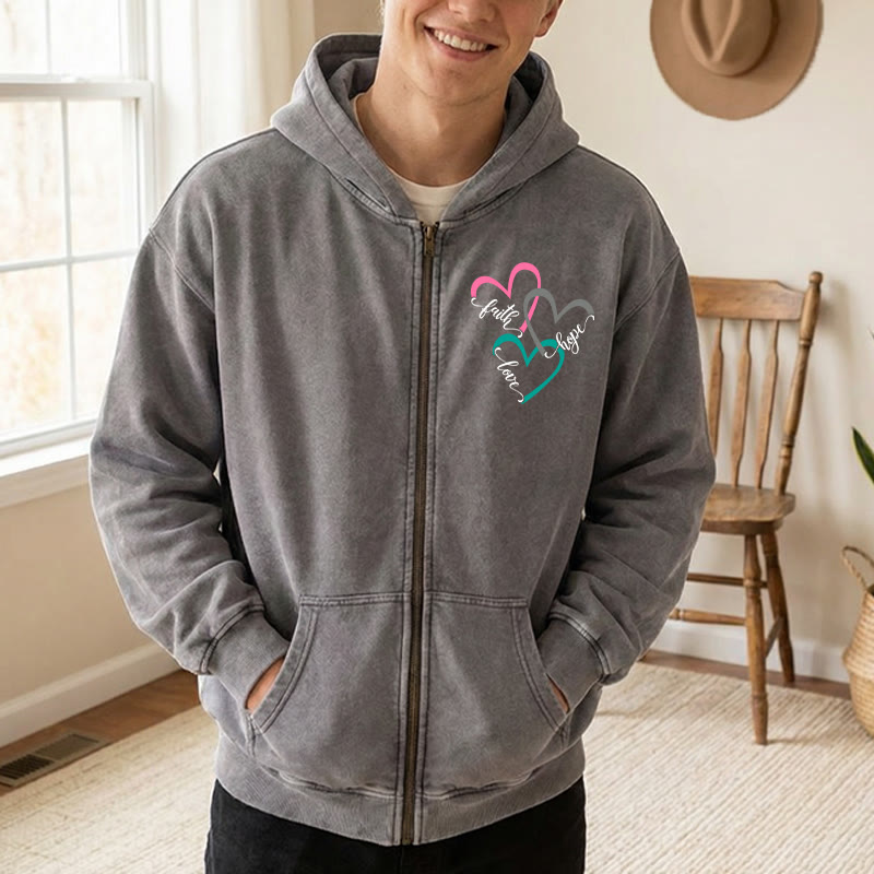 Christianartworkshop Triple Heart Faith-Inspired Zip-Up Hooded Jacket: Daily Wear for Devotion - image 7