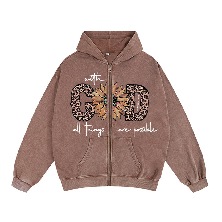 Christianartworkshop GOD-Inspired Sunflower Graphic Hooded Jacket: Daily Faith Reminder - Coffee - 2XL - image 9