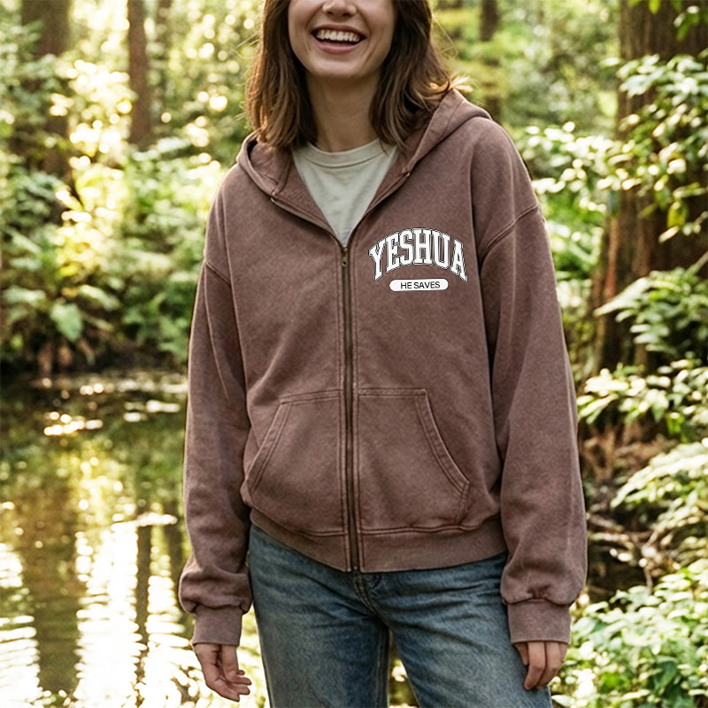Christianartworkshop YESHUA He Saves Graphic Zip-Up Hooded Jacket: Blend of Faith & Casual Fashion - image 1