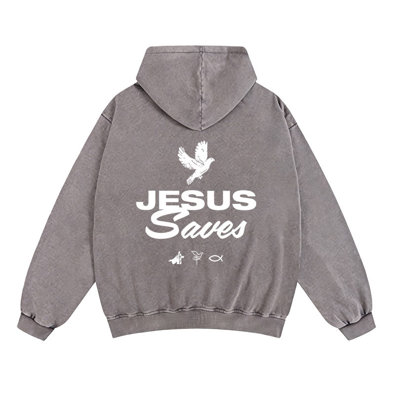 Christianartworkshop Dove & Cross Jesus Saves Hooded Jacket: Spiritual Comfort for Every Day - Grey - 2XL - image 0