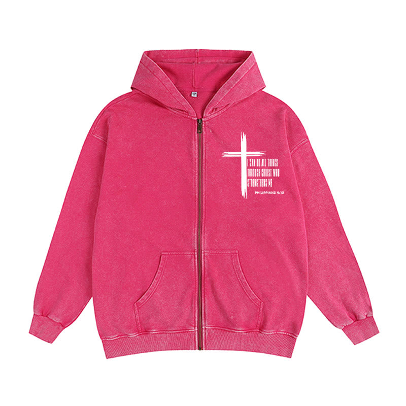 Christianartworkshop Philippians 4:13 Cross Hooded Jacket: Biblical Inspiration in Casual Wear - Rose - 2XL - image 0