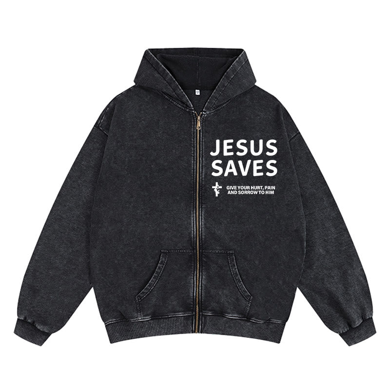 Christianartworkshop Jesus Saves Devotion Hooded Jacket: Express Faith in Daily Life with Ease - Black - 2XL - image 0