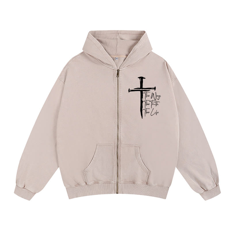 Christianartworkshop Faith Path Cross Hooded Jacket: The Way The Truth The Life in Casual Wear - Apricot - 2XL - image 0