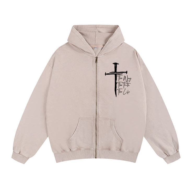 Christianartworkshop Faith Path Cross Hooded Jacket: The Way The Truth The Life in Casual Wear - Apricot - 2XL - image 0
