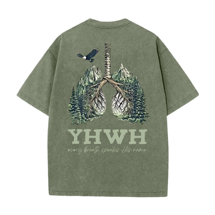 Christianartworkshop Every Breath Speaks His Name Unisex Washed T-shirt - Army Green - 5XL - image 7