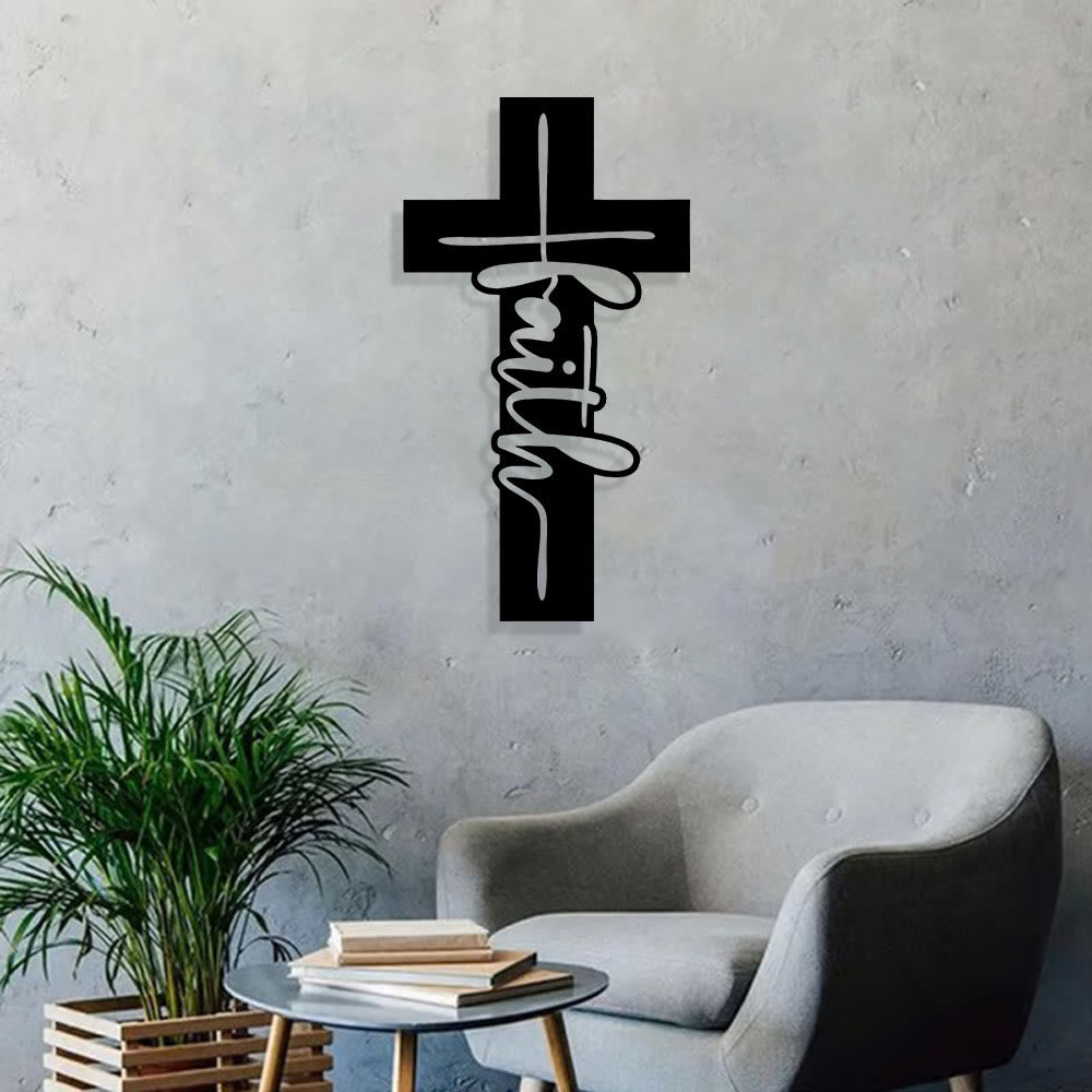 Christianartworkshop Stylish Typography  Faith Cross Metal Decor: Modern Typography Wall Art - image 3
