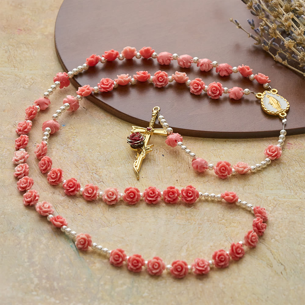 Christianartworkshop Soft Pink Camellia Rosary with Our Lady: Gentle Faith Accessory - image 3