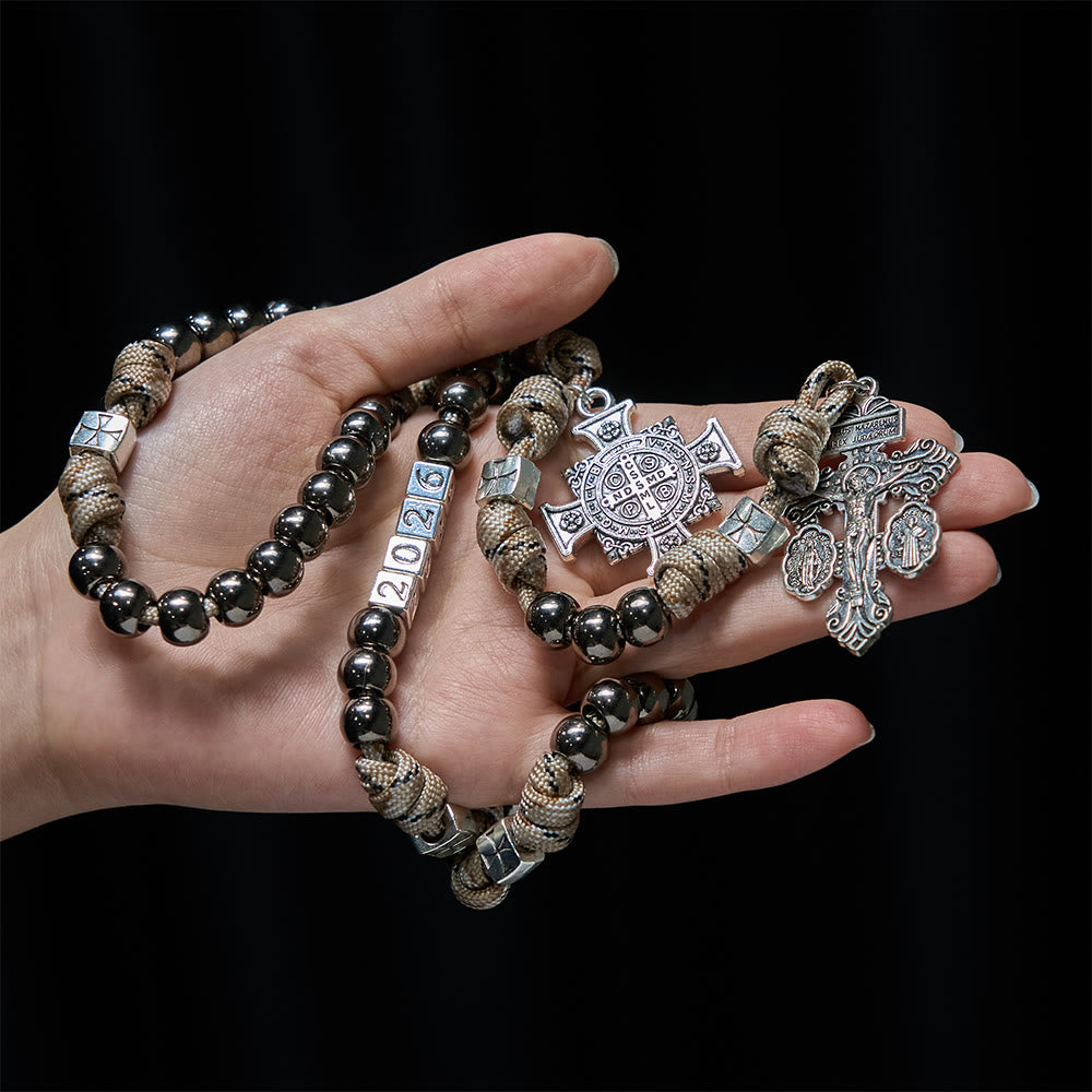 Christianartworkshop 2026 New Year Paracord Rugged Rosary with St. Benedict Guardian Faith - image 1