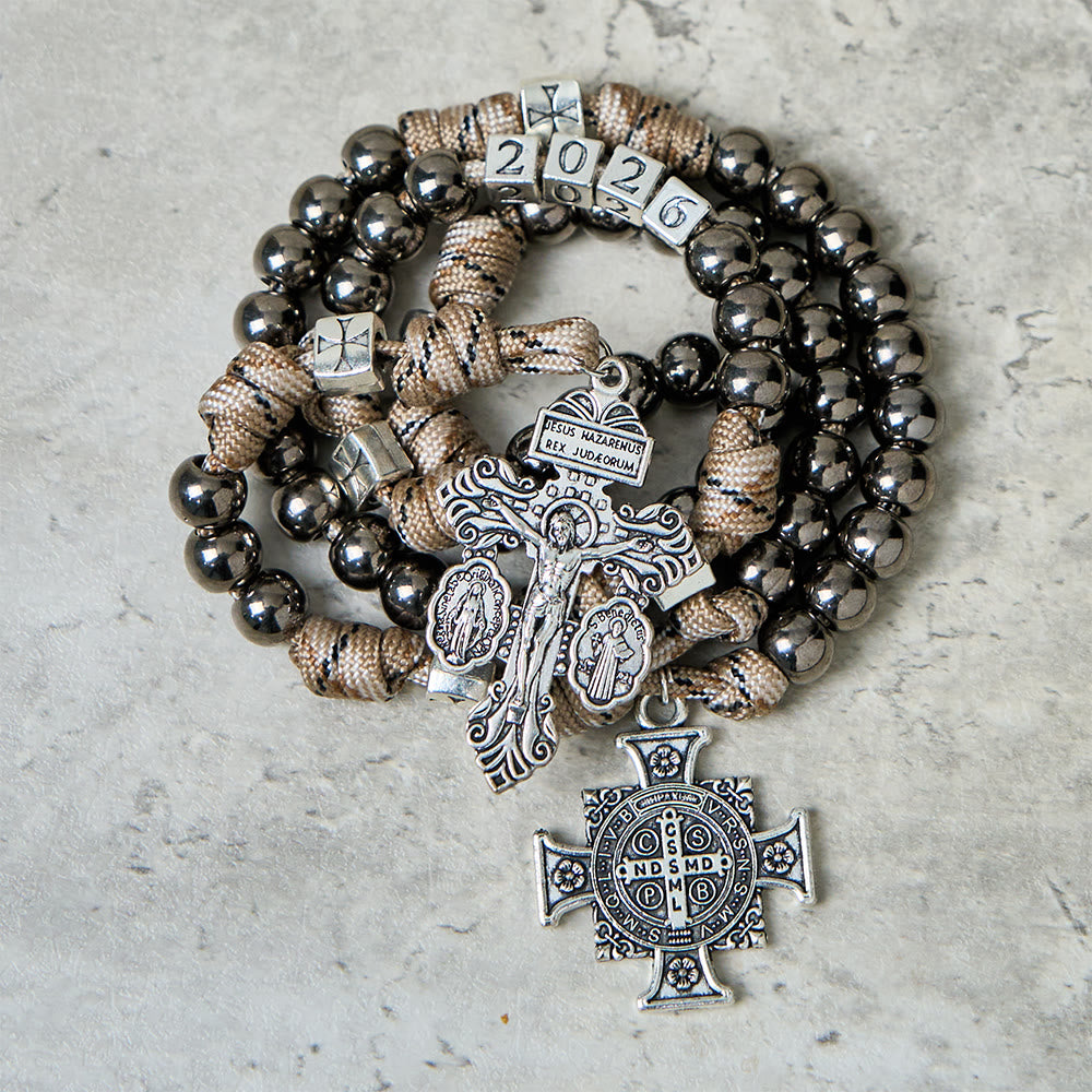 Christianartworkshop 2026 New Year Paracord Rugged Rosary with St. Benedict Guardian Faith - 2026 New Year Rosary - image 0