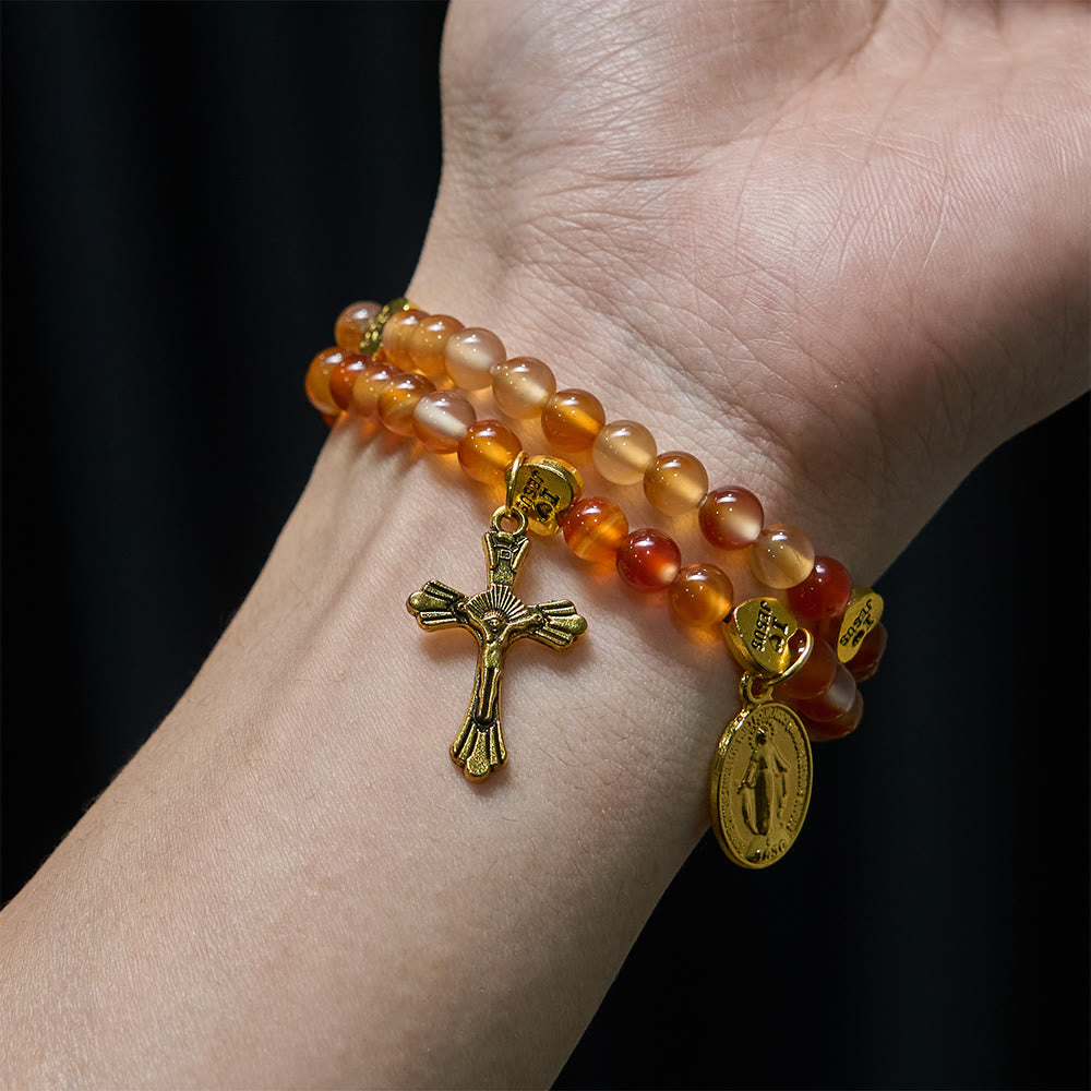 Christianartworkshop Warm Caramel Rosary Bracelet with JESUS Accent & Our Lady Faith Companion - image 1