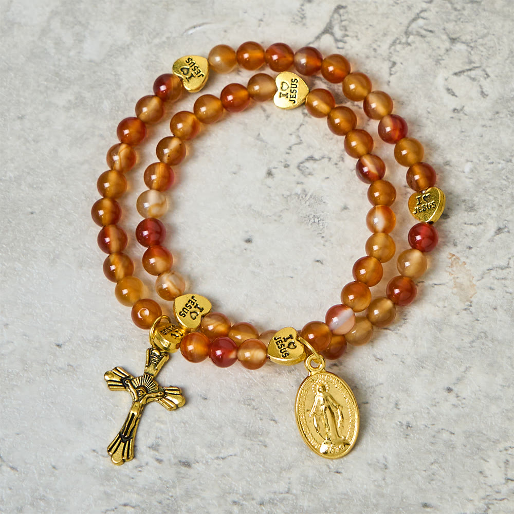 Christianartworkshop Warm Caramel Rosary Bracelet with JESUS Accent & Our Lady Faith Companion - image 4