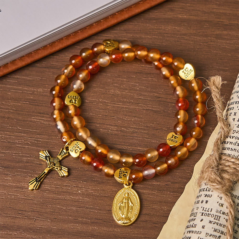 Christianartworkshop Warm Caramel Rosary Bracelet with JESUS Accent & Our Lady Faith Companion - image 5