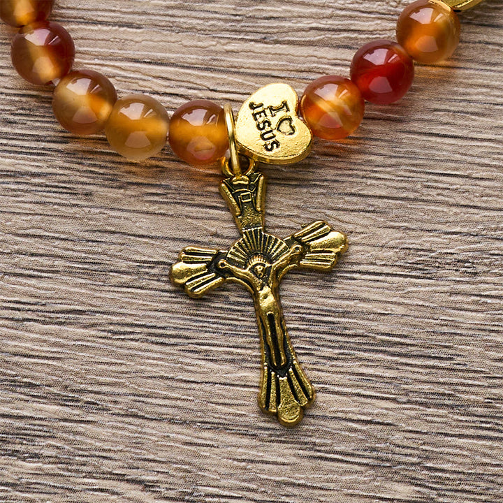 Christianartworkshop Warm Caramel Rosary Bracelet with JESUS Accent & Our Lady Faith Companion - image 8