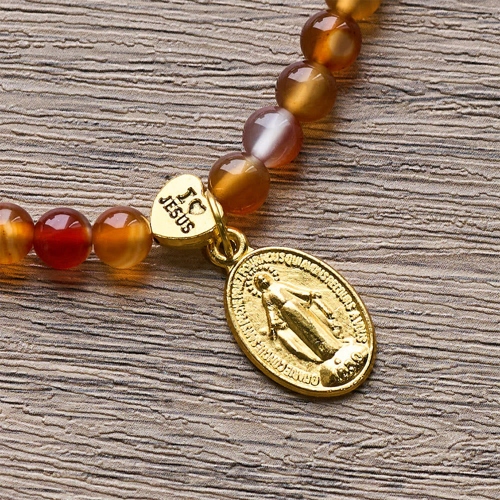 Christianartworkshop Warm Caramel Rosary Bracelet with JESUS Accent & Our Lady Faith Companion - image 9