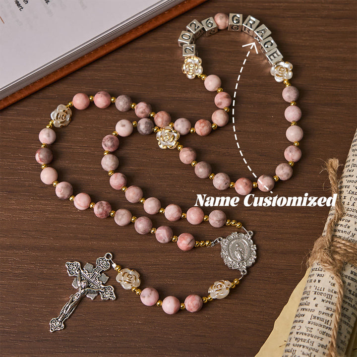 Christianartworkshop Pink Zebra Jasper 2026 New Year Rosary: Personalized Name Faith - Name Customized(All in capitals) - image 7