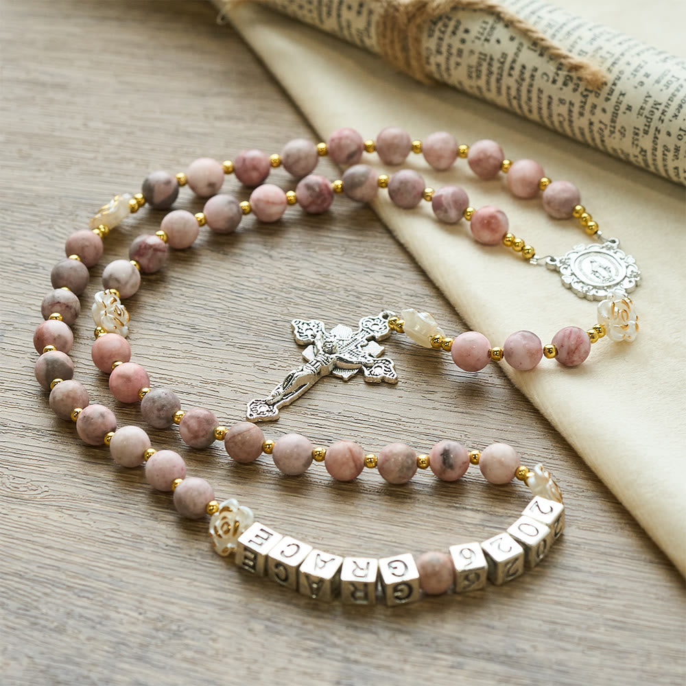Christianartworkshop Pink Zebra Jasper 2026 New Year Rosary: Personalized Name Faith - image 2