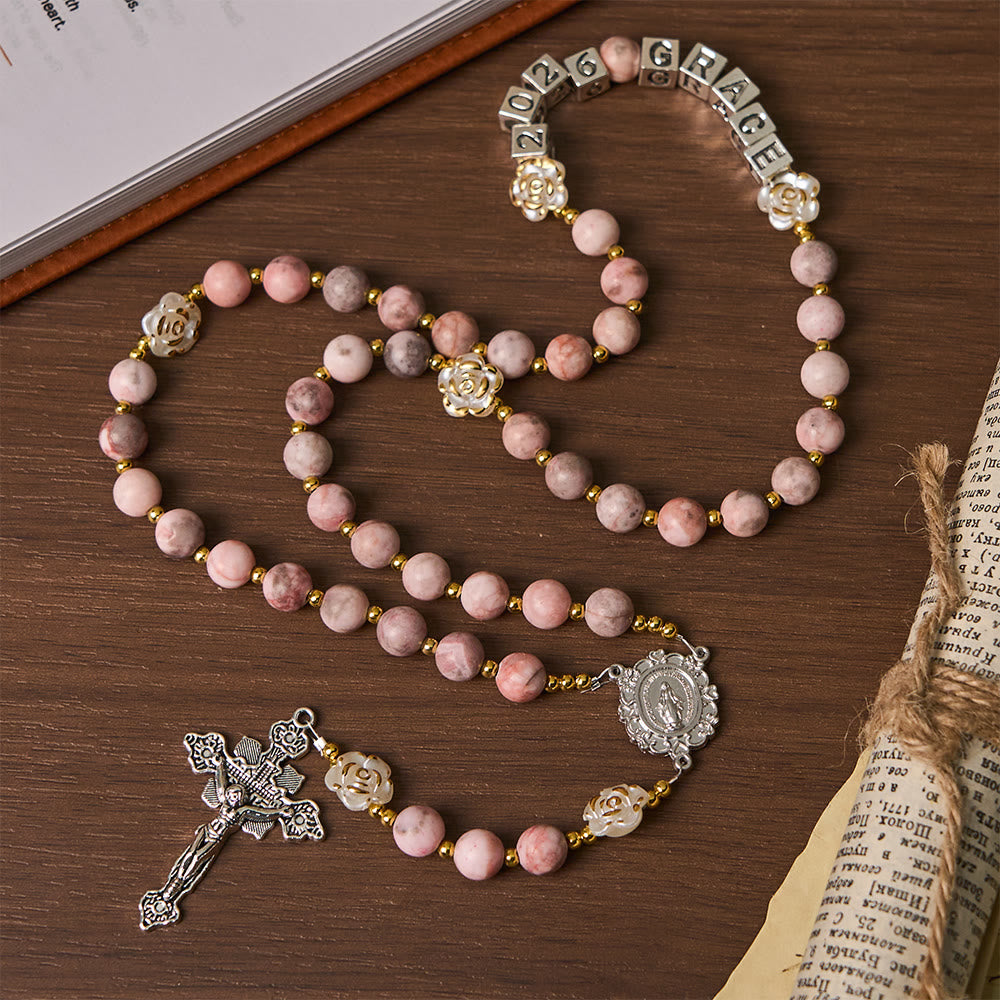 Christianartworkshop Pink Zebra Jasper 2026 New Year Rosary: Personalized Name Faith - image 5