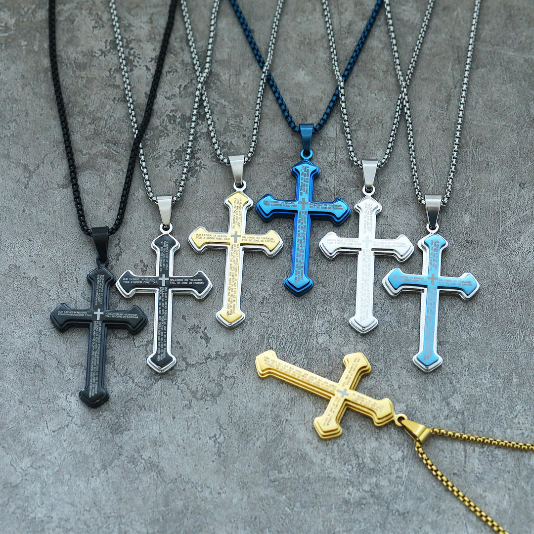 Christianartworkshop 4-Colored Multi-Layered Scripture Cross Necklace: His Word for Daily Wear - image 0