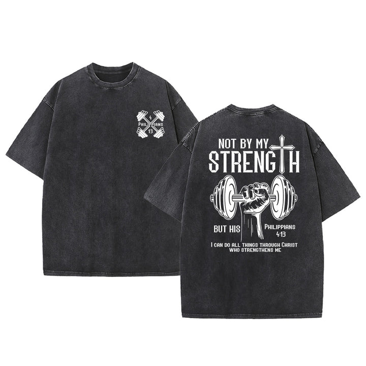 Christianartworkshop Not By My Strength, But His Unisex Washed T-Shirt - Black - 5XL - image 3