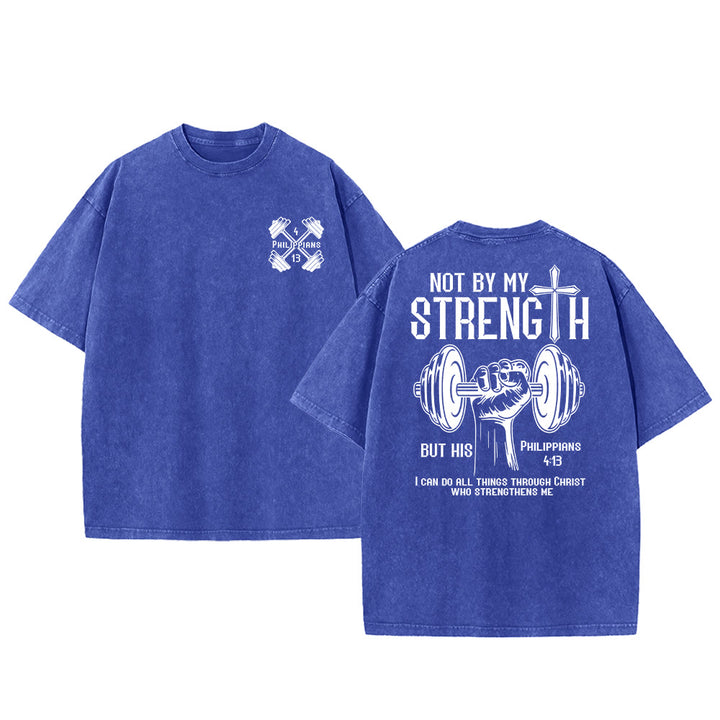 Christianartworkshop Not By My Strength, But His Unisex Washed T-Shirt - Blue - 5XL - image 15