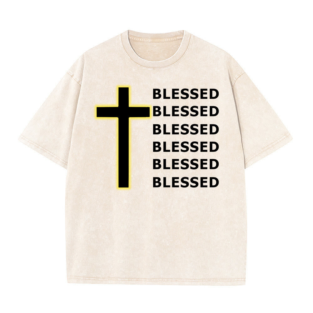 Christianartworkshop Gratitude-Filled Blessed Statement Unisex Washed T-Shirt - Beige - 5XL - image 4