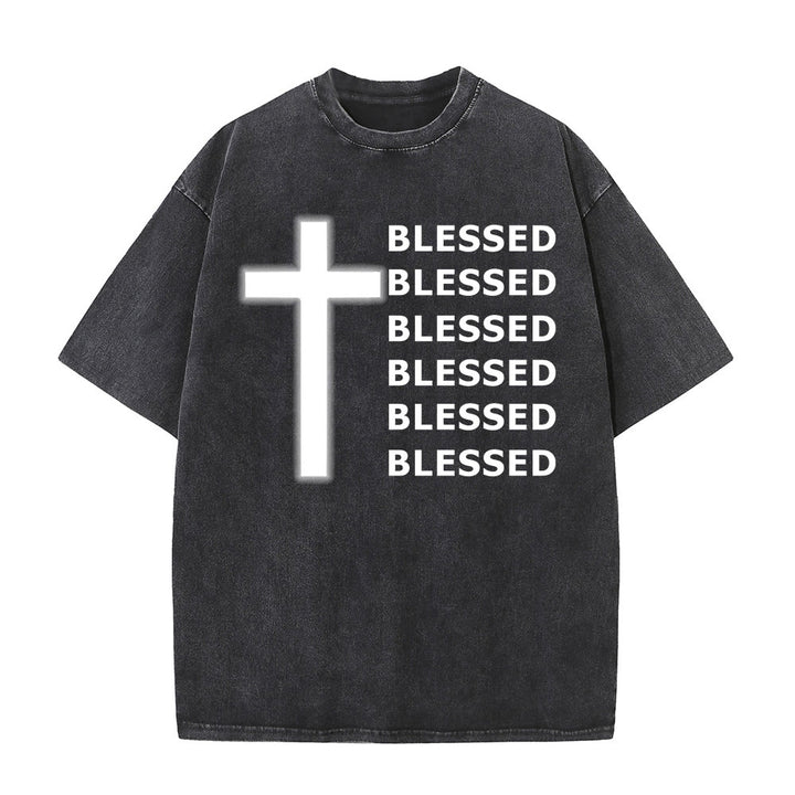 Christianartworkshop Gratitude-Filled Blessed Statement Unisex Washed T-Shirt - Black - 5XL - image 3