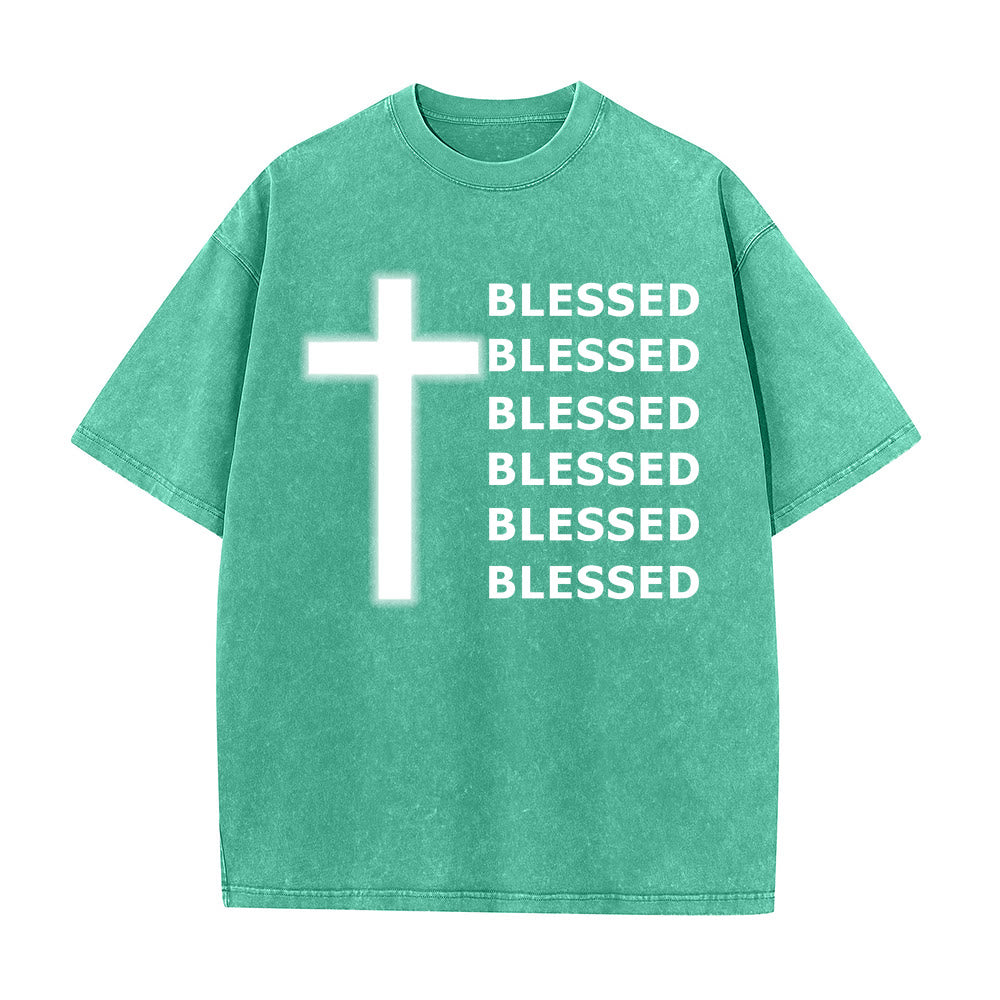 Christianartworkshop Gratitude-Filled Blessed Statement Unisex Washed T-Shirt - Green - 5XL - image 0