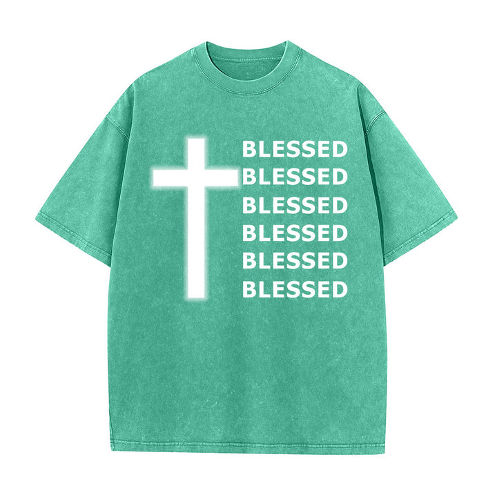 Christianartworkshop Gratitude-Filled Blessed Statement Unisex Washed T-Shirt - Green - 5XL - image 0