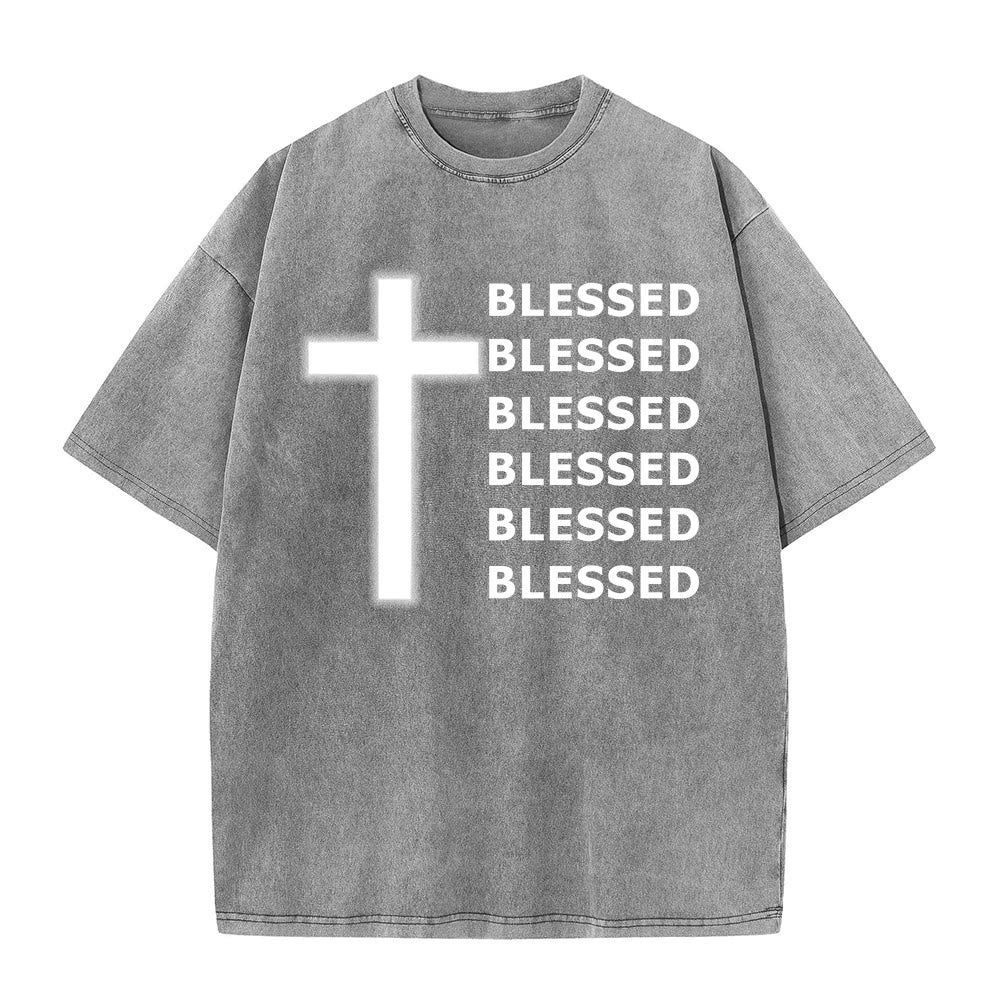 Christianartworkshop Gratitude-Filled Blessed Statement Unisex Washed T-Shirt - Grey - 5XL - image 5