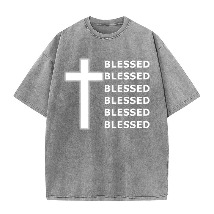 Christianartworkshop Gratitude-Filled Blessed Statement Unisex Washed T-Shirt - Grey - 5XL - image 5