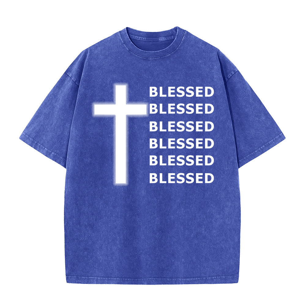 Christianartworkshop Gratitude-Filled Blessed Statement Unisex Washed T-Shirt - Blue - 5XL - image 7