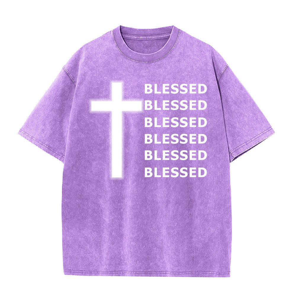 Christianartworkshop Gratitude-Filled Blessed Statement Unisex Washed T-Shirt - Purple - 5XL - image 2