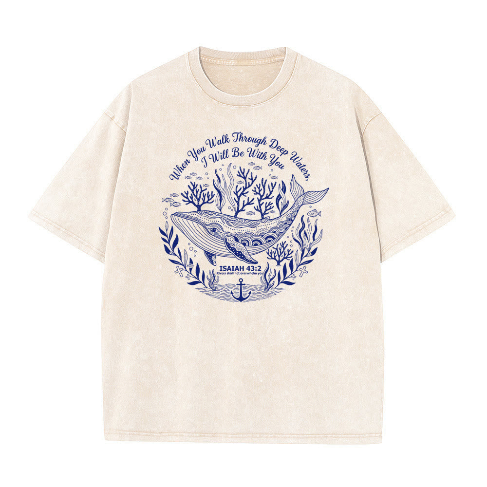 Christianartworkshop Isaiah 43:2 Whale Ocean Graphic Unisex Washed T-Shirt - Beige - 5XL - image 5