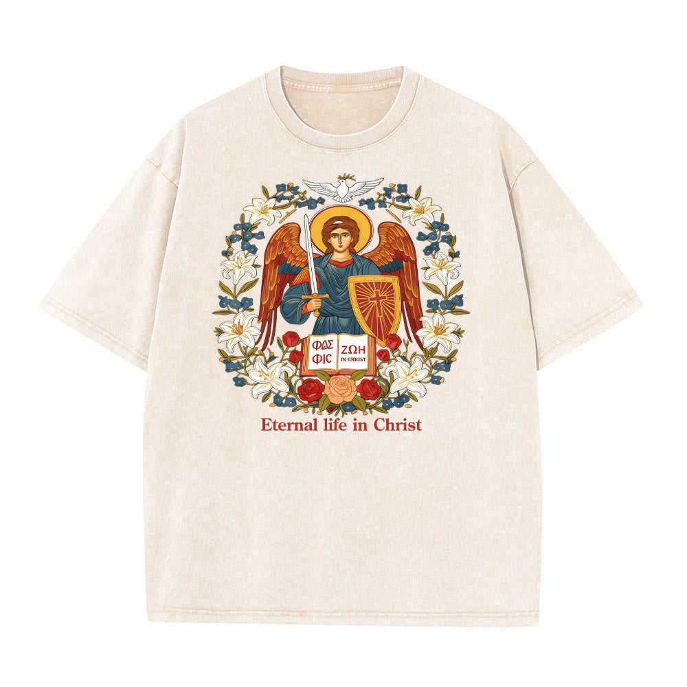 Christianartworkshop Eternal Life in Christ Angel Graphic Unisex Washed T-Shirt - Beige - 5XL - image 6