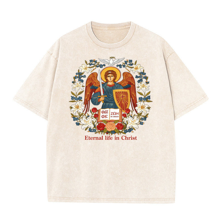 Christianartworkshop Eternal Life in Christ Angel Graphic Unisex Washed T-Shirt - Beige - 5XL - image 6
