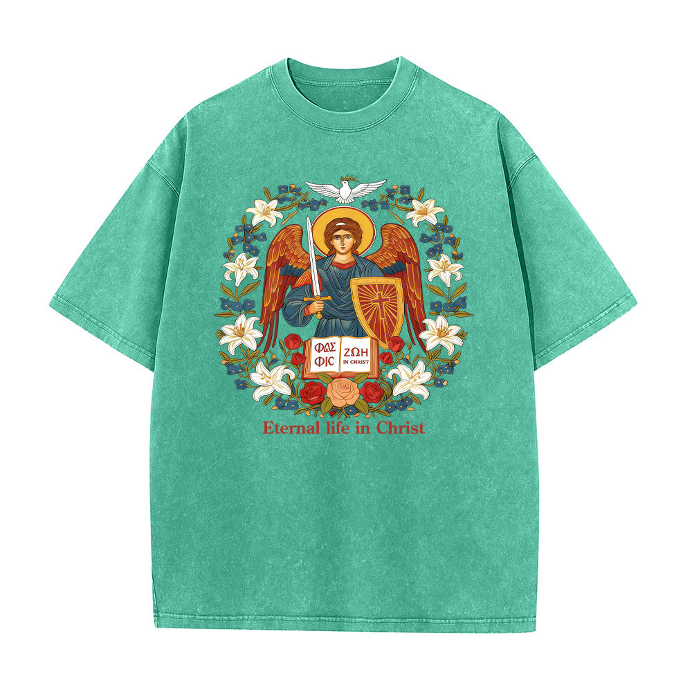 Christianartworkshop Eternal Life in Christ Angel Graphic Unisex Washed T-Shirt - Green - 5XL - image 2