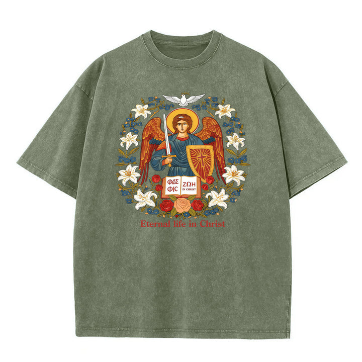 Christianartworkshop Eternal Life in Christ Angel Graphic Unisex Washed T-Shirt - Army Green - 5XL - image 3