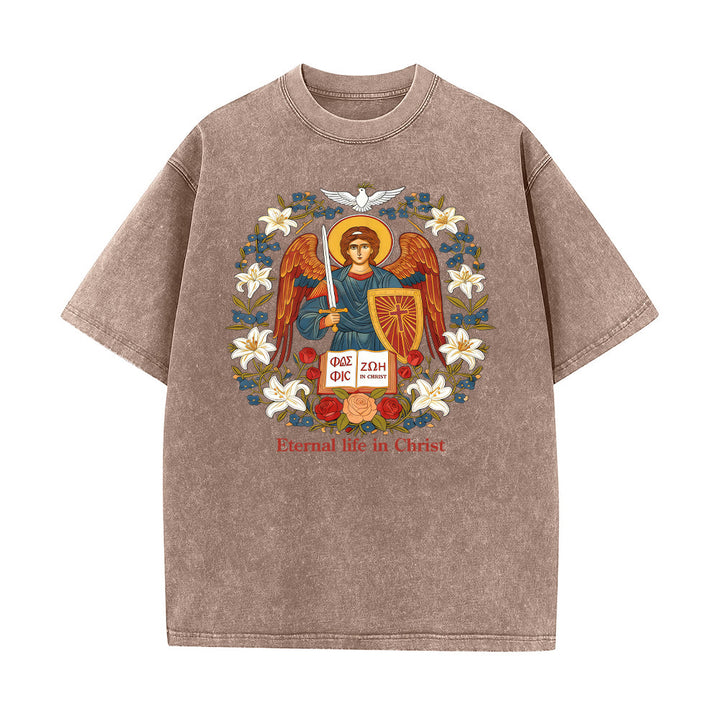 Christianartworkshop Eternal Life in Christ Angel Graphic Unisex Washed T-Shirt - Brown - 5XL - image 8