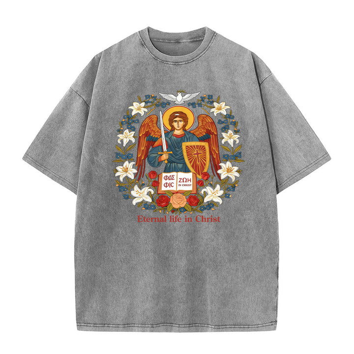 Christianartworkshop Eternal Life in Christ Angel Graphic Unisex Washed T-Shirt - Grey - 5XL - image 7