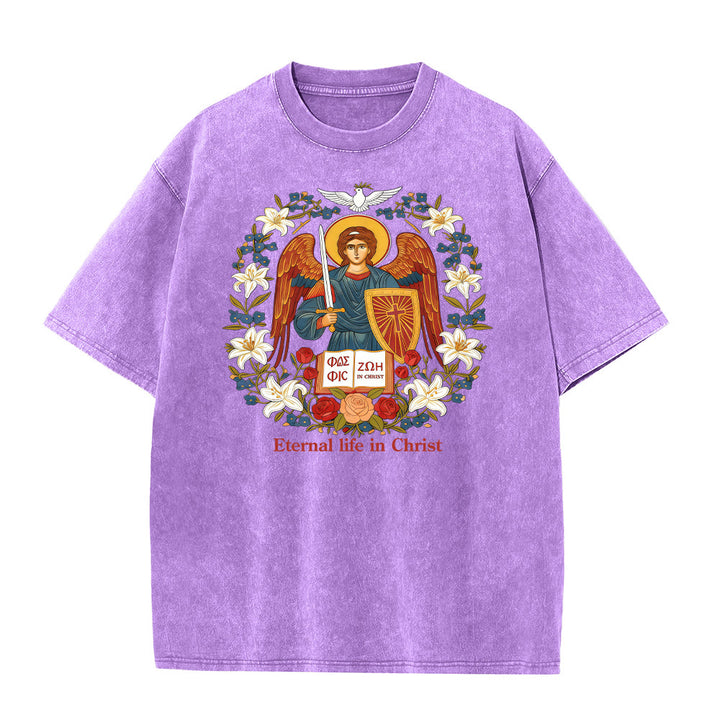 Christianartworkshop Eternal Life in Christ Angel Graphic Unisex Washed T-Shirt - Purple - 5XL - image 4