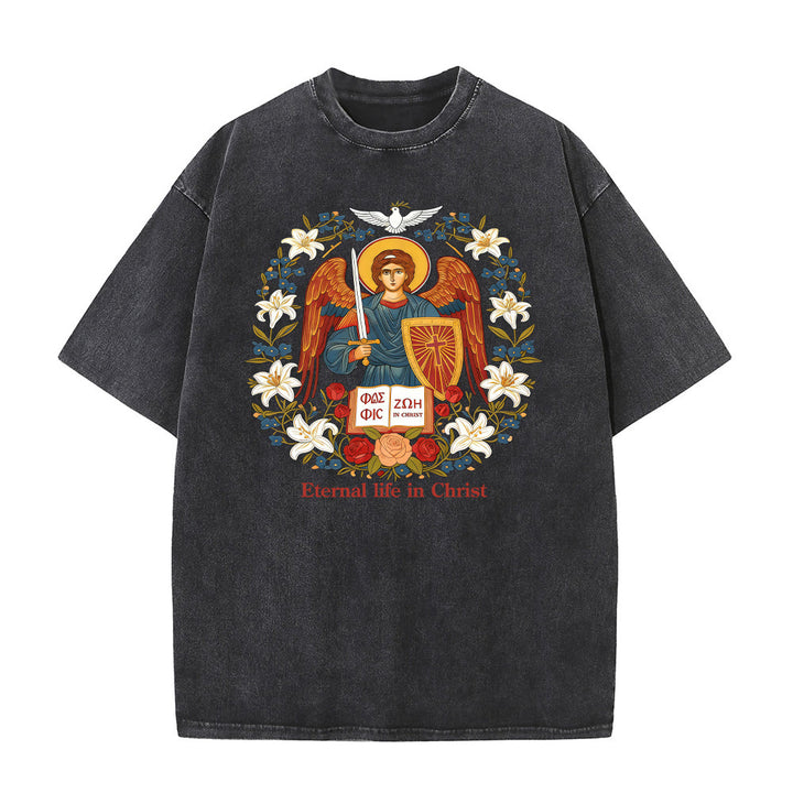 Christianartworkshop Eternal Life in Christ Angel Graphic Unisex Washed T-Shirt - Black - 5XL - image 5