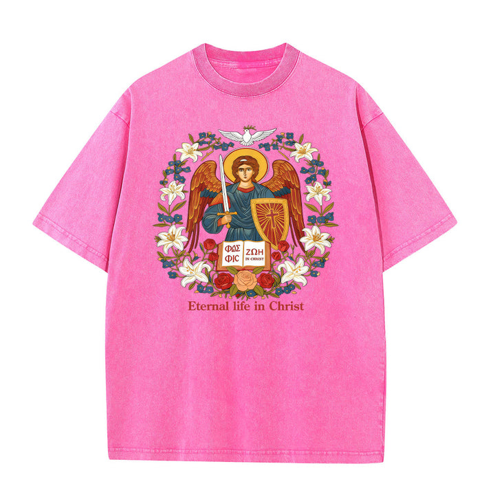 Christianartworkshop Eternal Life in Christ Angel Graphic Unisex Washed T-Shirt - Pink - 5XL - image 1