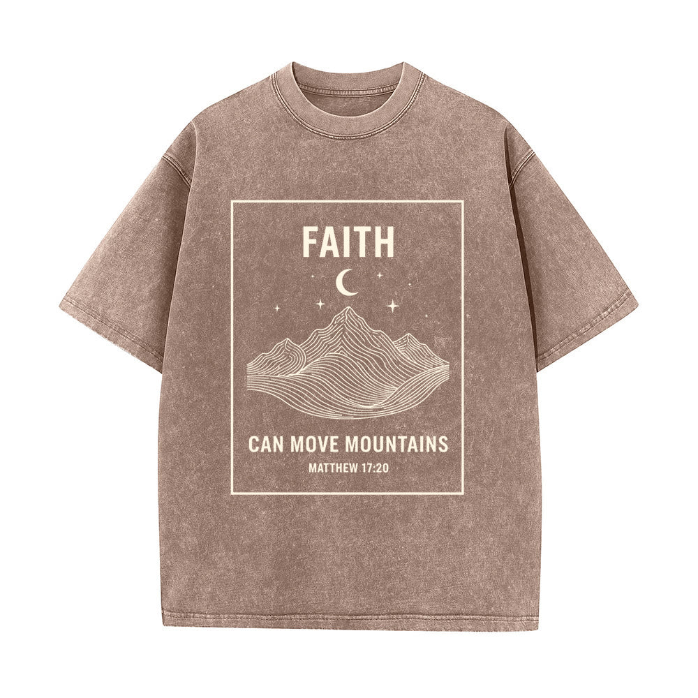 Christianartworkshop Faith Can Move Mountains Matthew 17:20 Unisex Washed T-Shirt - Brown - 5XL - image 0