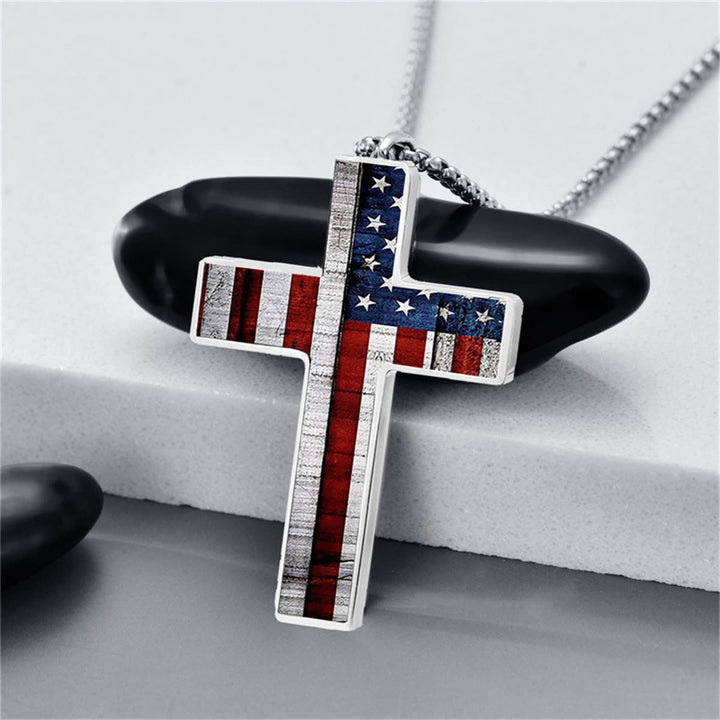 Christianartworkshop Metal Cross Necklace with American Flag Motif: Carry Faith and Honor Close to The Heart - American Flag Cross - image 0