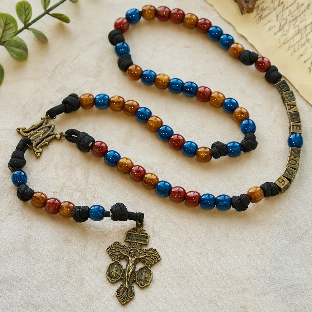 Christianartworkshop 2026 New Year Colorful Faith Rosary: Custom Name & Guardian Crucifix - image 3