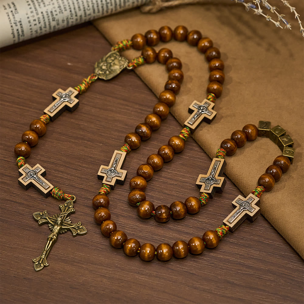 Christianartworkshop 2026 New Year Wooden Rosary: Colorful Cotton Cord Faith Design - 2026 New Year Rosary - image 0
