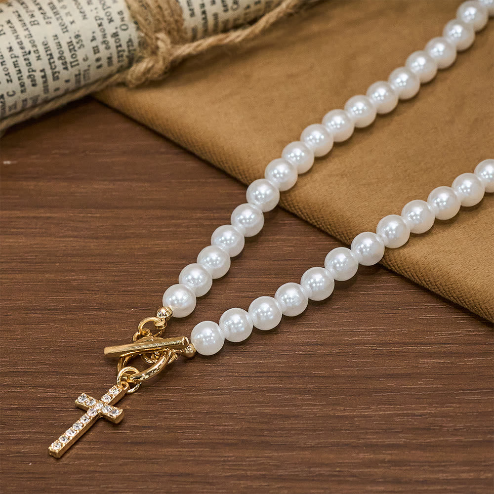 Christianartworkshop Elegant Beaded Strand Cross Charm Toggle Necklace: Wear His Comfort Daily - image 4