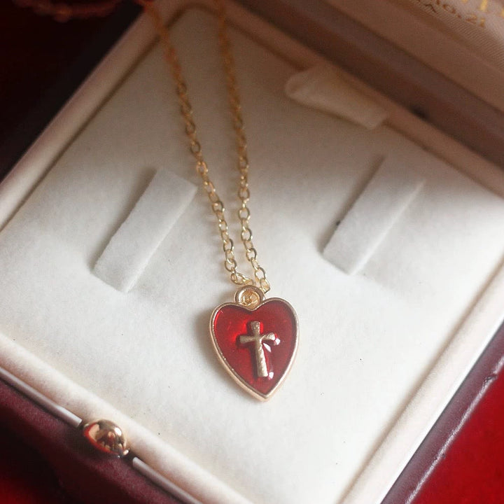 Christianartworkshop Matching Heart & Cross Charm Necklace & Earrings: Embody His Tender Love - image 1